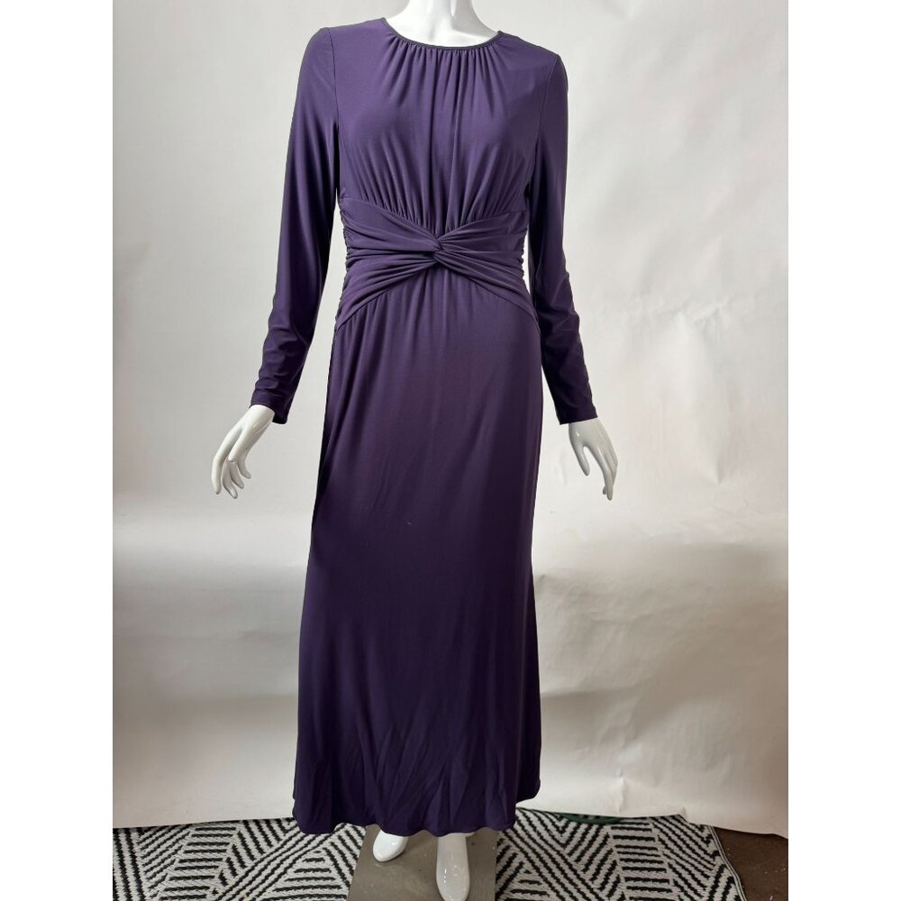 Adrianna Papell Purple Long-Sleeve Gathered Waist Maxi Dress Size 6